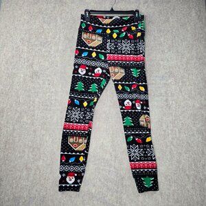 No Boundaries Christmas Leggings Black Holiday Pattern Snowflake Santa Stretch